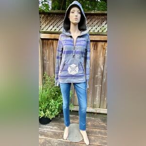 Up Cycled Patched Half Zip Pullover Hoodie